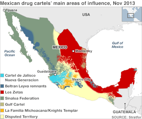 Map of drug cartels in Mexico