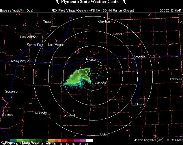 The plume was tracked north-east, over Cannon Air Force Base near Clovis, home of the 27th Special Operations Group, over Amarillo in north Texas and towards the Oklahoma border
