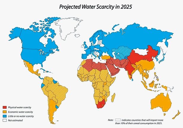 Map of water scarcity around the world. via fewresources.org 