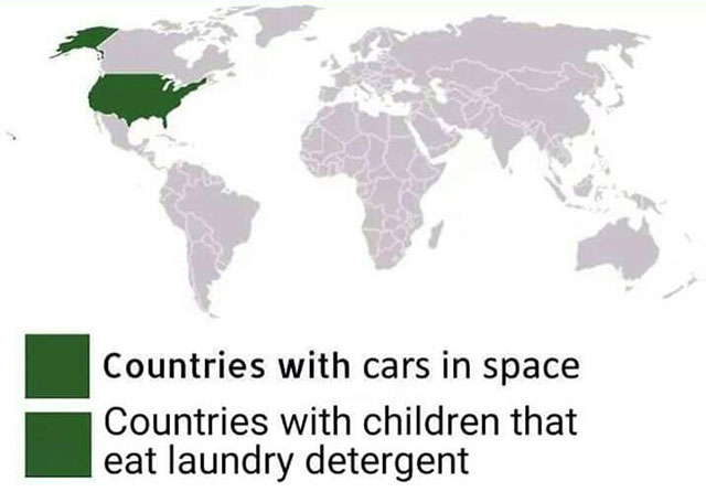 Countries who eat tide pods and have cars in space