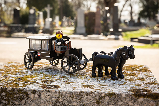 Lego horse-drawn funeral carriage