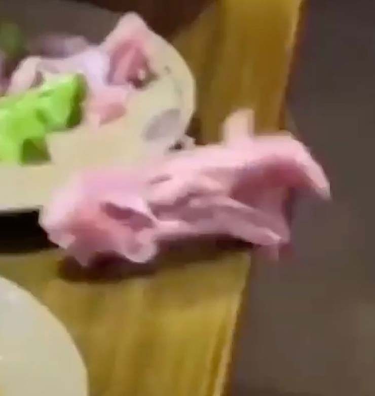 Ein Video zeigt ein Stück rohes Zombiefleisch, das aus einem Teller kriecht 4 Zombie-Fleisch - Ein Video zeigt ein Stück rohes Zombie-Fleisch, das aus einem Teller kriecht