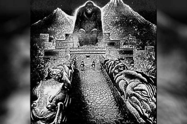 Illustration of Virgil Finlay about the lost city, 1940 City of Honduras