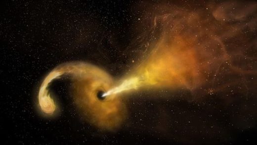 © All About Space Artist's impression of a tidal disruption event which occurs when a star passes too close to a supermassive black hole.