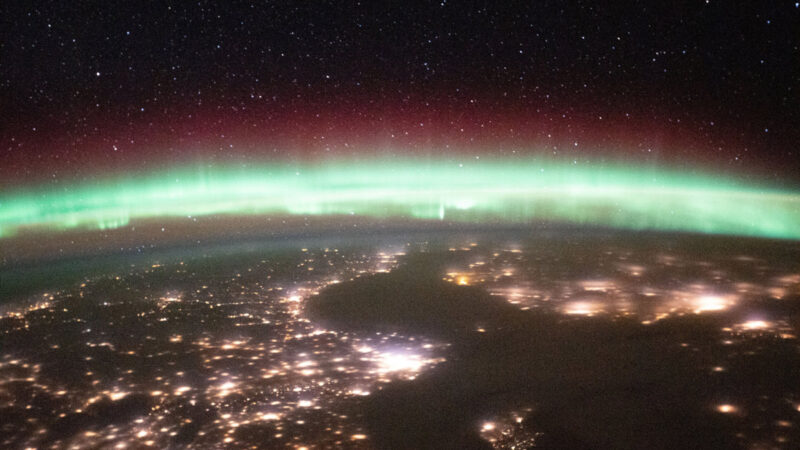 Dazzling space view of earth's aurora: lights and stars competing for glory 105