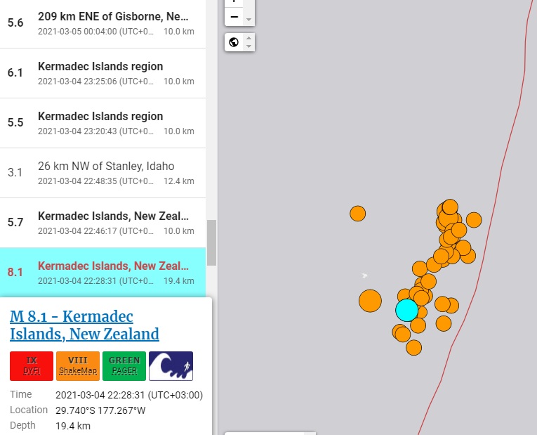 A pole shift is coming: Abnormal seismic activity at a fault near New Zealand. Earthquake 8.2 off the Kermadec Islands 7