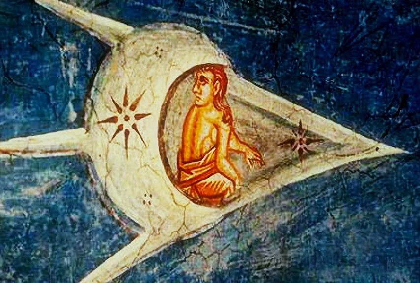A "Biblical" UFO flying in Earth's orbit looks like a flying ship from the 1350 painting "The Crucifixion of Christ" 1