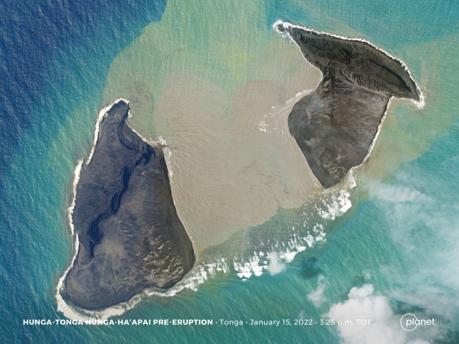 Der Ausbruch des Unterwasservulkans Hunga-Tonga-Hunga-Ha'apai im Pazifik zerstörte eine kleine darüber liegende Insel 3 Der Ausbruch des Unterwasservulkans Hunga-Tonga-Hunga-Ha'apai im Pazifik zerstörte eine kleine darüber liegende Insel 3
