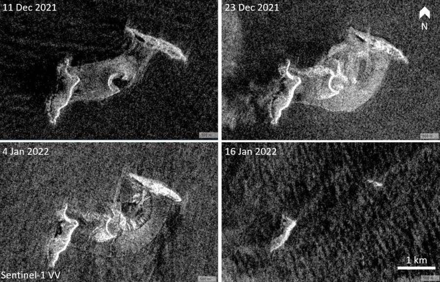 Der Ausbruch des Unterwasservulkans Hunga-Tonga-Hunga-Ha'apai im Pazifik zerstörte eine kleine Insel darüber 4 Der Ausbruch des Unterwasservulkans Hunga-Tonga-Hunga-Ha'apai im Pazifik zerstörte eine kleine Insel darüber 4