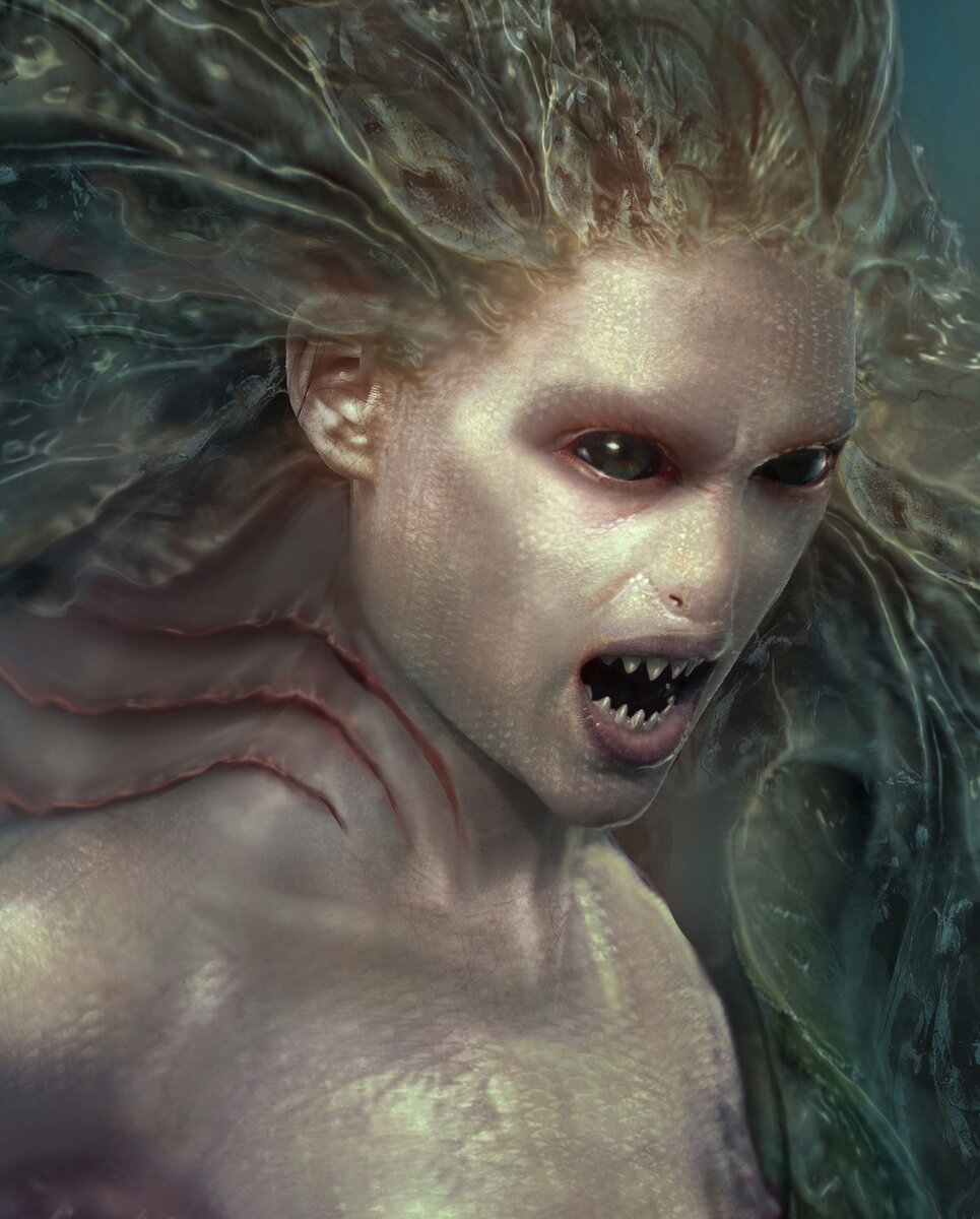 In fact, mermaids are not so kind.  Source: https://cdna.artstation.com/p/assets/images/images/005/484/254/large/aaron-mcbride-syreena-angry-revised.jpg?1491361593