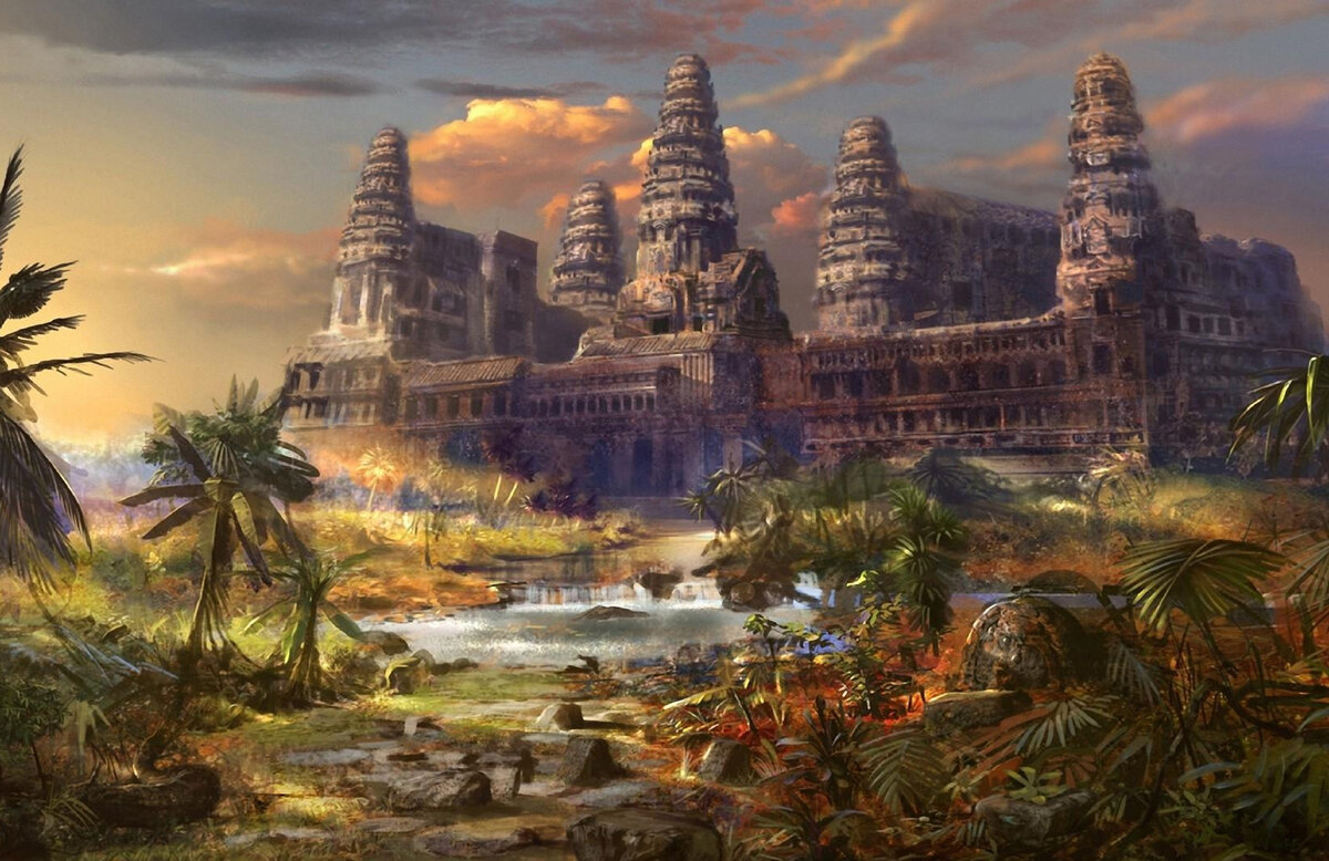 Este país era um verdadeiro paraíso!  Fonte: https://screenbeauty.com/image/wallpapers/temple-destruction-palms-135331.jpg