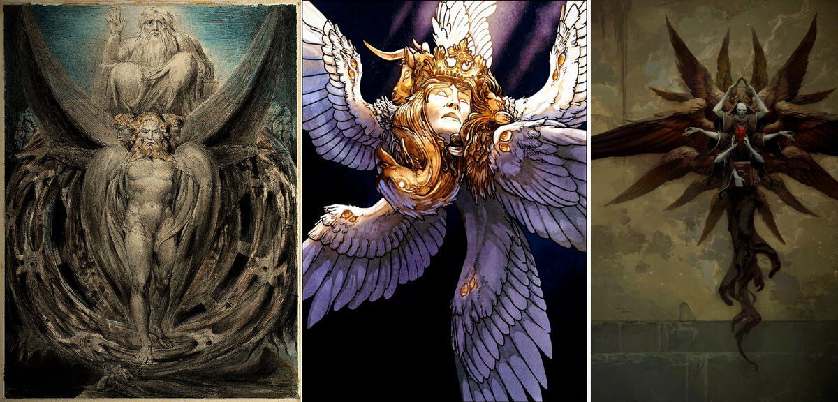 each of them had six wings: with two each one covered his face, and with two he covered his feet, and with two he flew