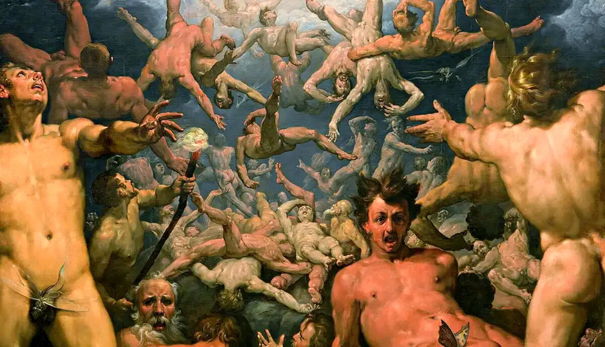 "The Fall of the Titans" by the Dutch artist Cornelis van Haarlem (1596-1598). https://www.thecollector.com/greek-titans/